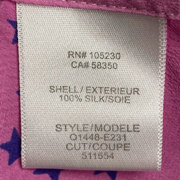 Equipment Femme Women Pink Blue Star Print Slim Signature Silk Button Up Shirt S - Picture 6 of 7